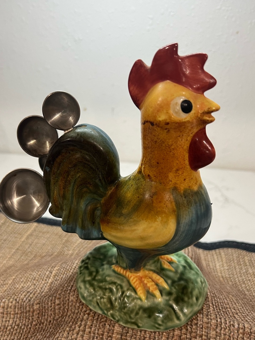 Hand-Painted Ceramic Rooster Figurine in Yellow, Blue and Red